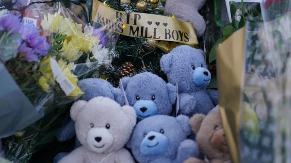 Flowers and tributes near to Babbs Mill Park in Kingshurst, Solihull, after the deaths of three boys aged eight, 10 and 11 who fell through ice into a lake in the West Midlands. Picture date: Tuesday December 13, 2023.
