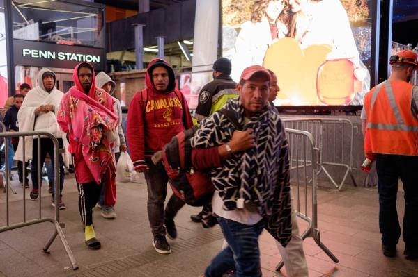 Migrants arrived at Penn Station. 